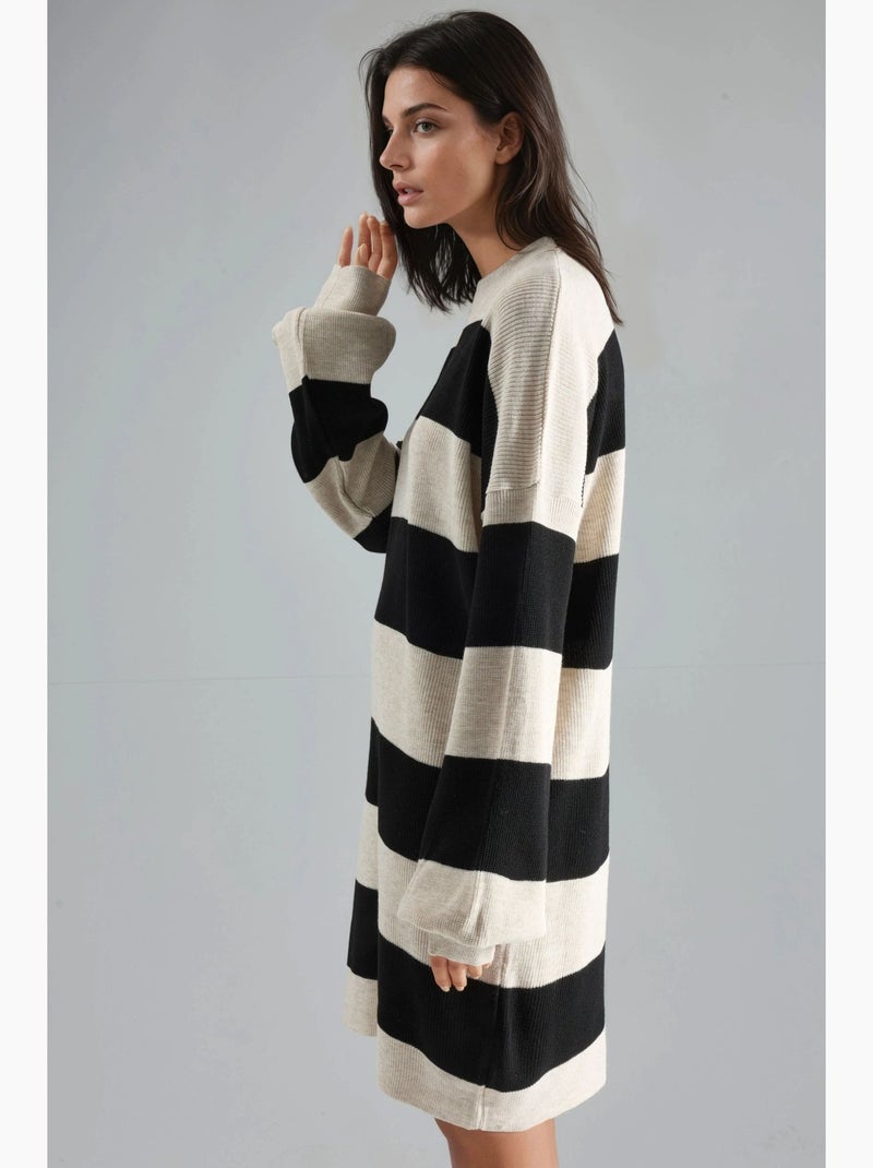 Gestreepte mini-jurk met ronde hals my fashion Zwart - Kiabi