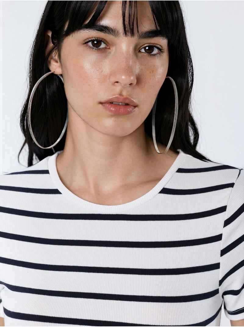 Gestreepte mini t-shirt-jurk met ronde hals busem Multicolor - Kiabi