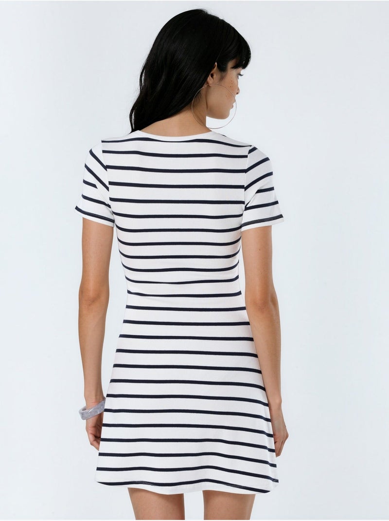 Gestreepte mini t-shirt-jurk met ronde hals busem Multicolor - Kiabi