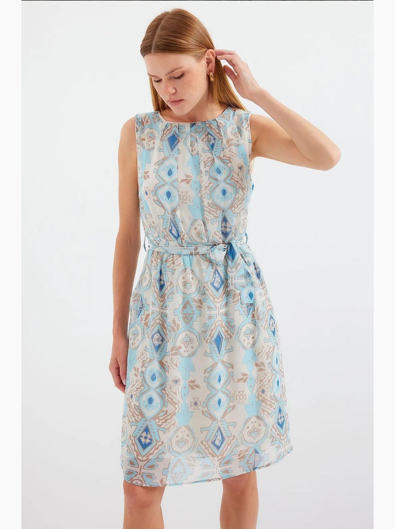 Gestreepte mouwloze chiffon jurk bdart Lichtblauw - Kiabi