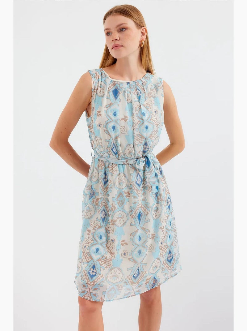 Gestreepte mouwloze chiffon jurk bdart Lichtblauw - Kiabi