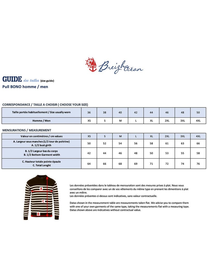 Gestreepte of effen 'breizh ocean' matrozentrui voor heren, wintertrui voor heren Marineblauw - Kiabi