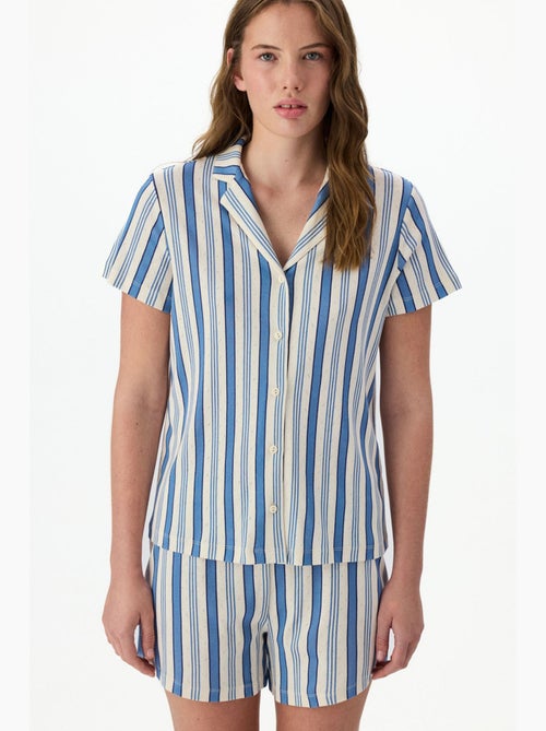 Gestreepte pointelle pyjamaset met kortemouwshirt en short penti - Kiabi Gestreepte pointelle pyjamaset met kortemouwshirt en short penti - Kiabi