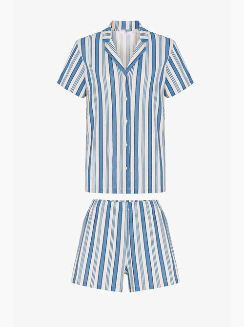 Gestreepte pointelle pyjamaset met kortemouwshirt en short penti - Kiabi Gestreepte pointelle pyjamaset met kortemouwshirt en short penti - Kiabi