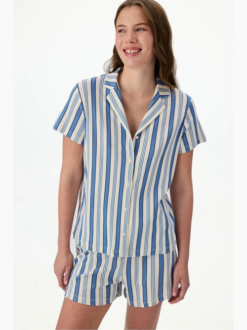 Gestreepte pointelle pyjamaset met kortemouwshirt en short penti - Kiabi Gestreepte pointelle pyjamaset met kortemouwshirt en short penti - Kiabi