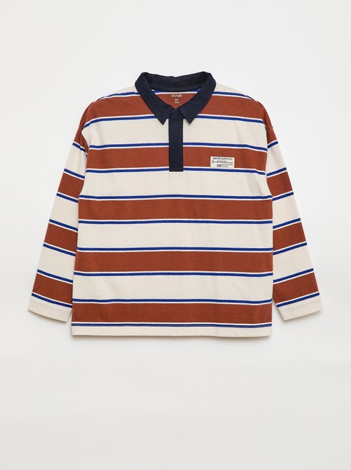 Gestreepte polo van jersey met lange mouwen - Kiabi