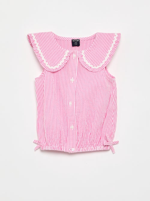 Gestreepte popeline blouse met Peter Pan-kraag - Kiabi