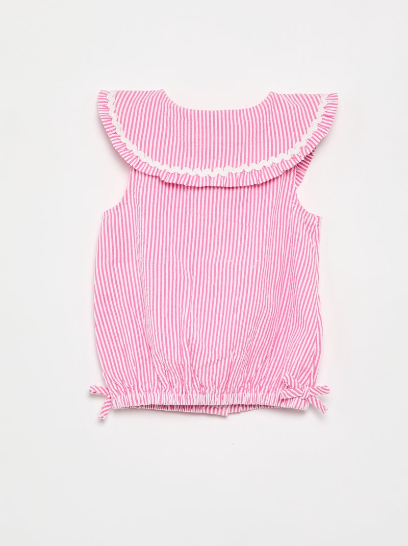 Gestreepte popeline blouse met Peter Pan-kraag Rose - Kiabi