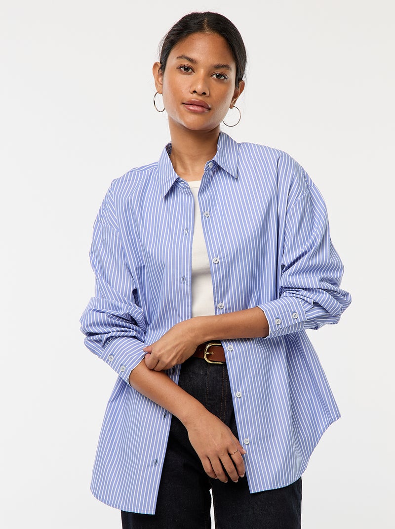 Gestreepte poplin blouse Blauw - Kiabi