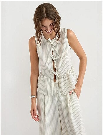 Gestreepte ronde hals blouse zonder mouwen