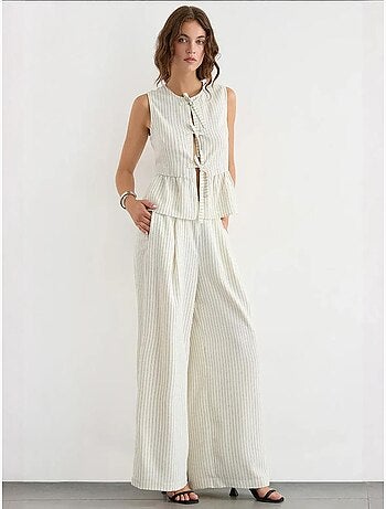 Gestreepte ronde hals blouse zonder mouwen
