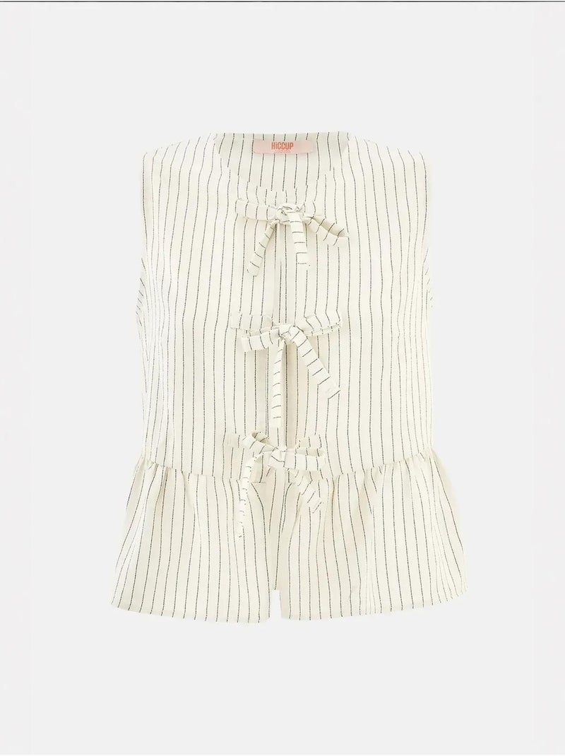 Gestreepte ronde hals blouse zonder mouwen Wit - Kiabi
