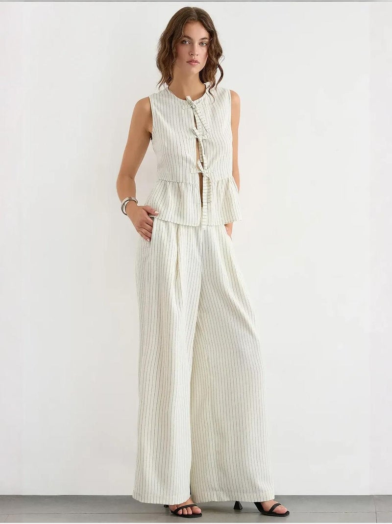 Gestreepte ronde hals blouse zonder mouwen Wit - Kiabi