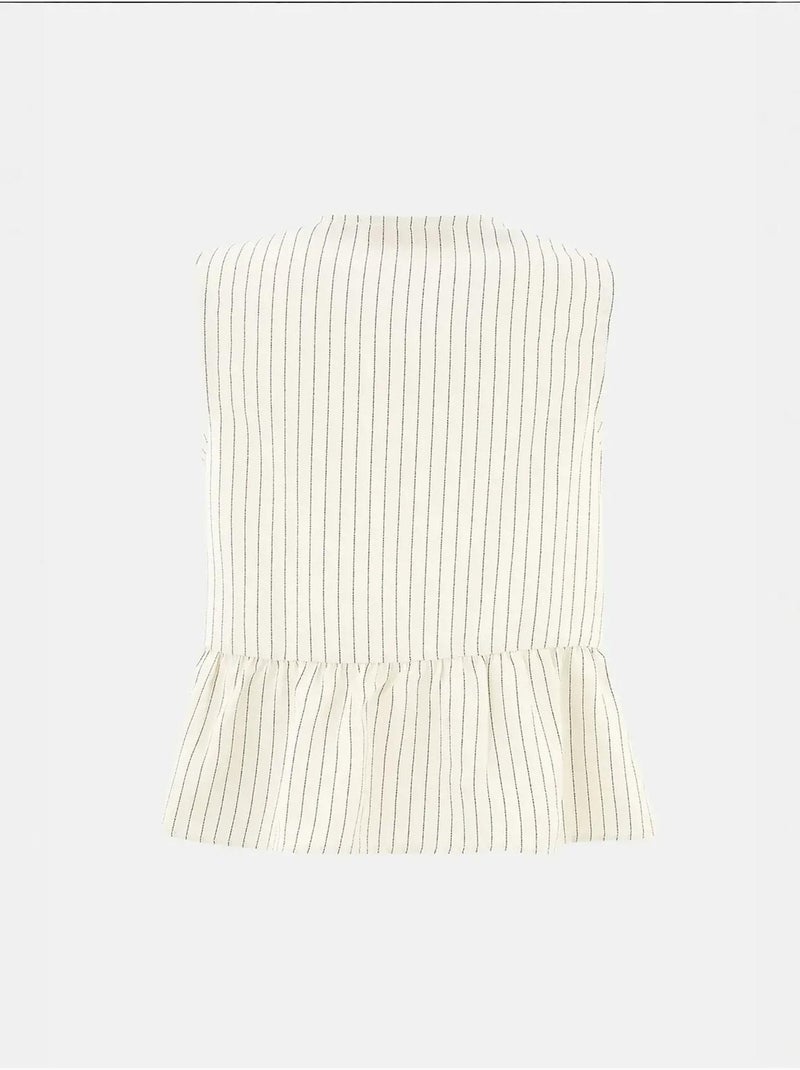 Gestreepte ronde hals blouse zonder mouwen Wit - Kiabi