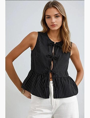 Gestreepte ronde hals blouse zonder mouwen