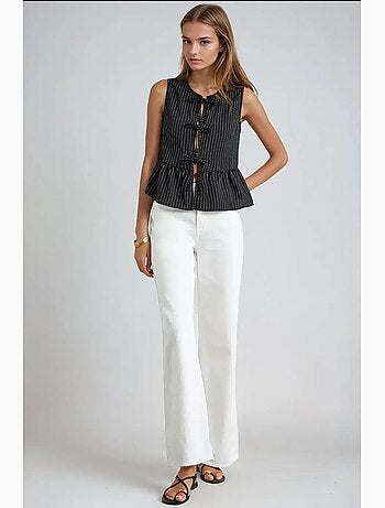 Gestreepte ronde hals blouse zonder mouwen