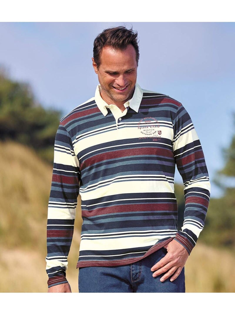 Gestreepte rugbypolo Sport Club - ATLAS FOR MEN Wit Blauw - Kiabi