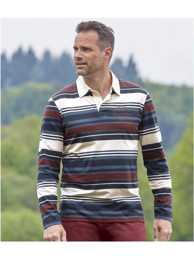 Gestreepte rugbypolo Sport Club - ATLAS FOR MEN Wit Blauw - Kiabi
