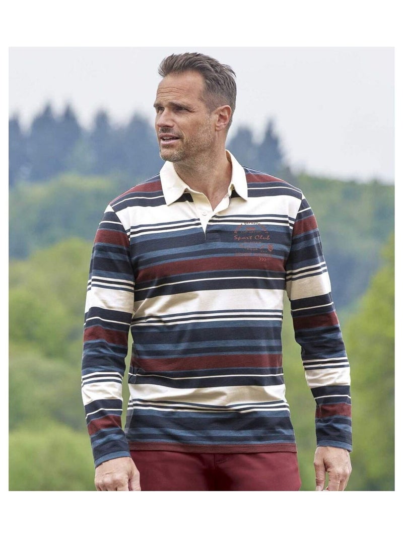 Gestreepte rugbypolo Sport Club - ATLAS FOR MEN Wit / Blauw / Rood - Kiabi