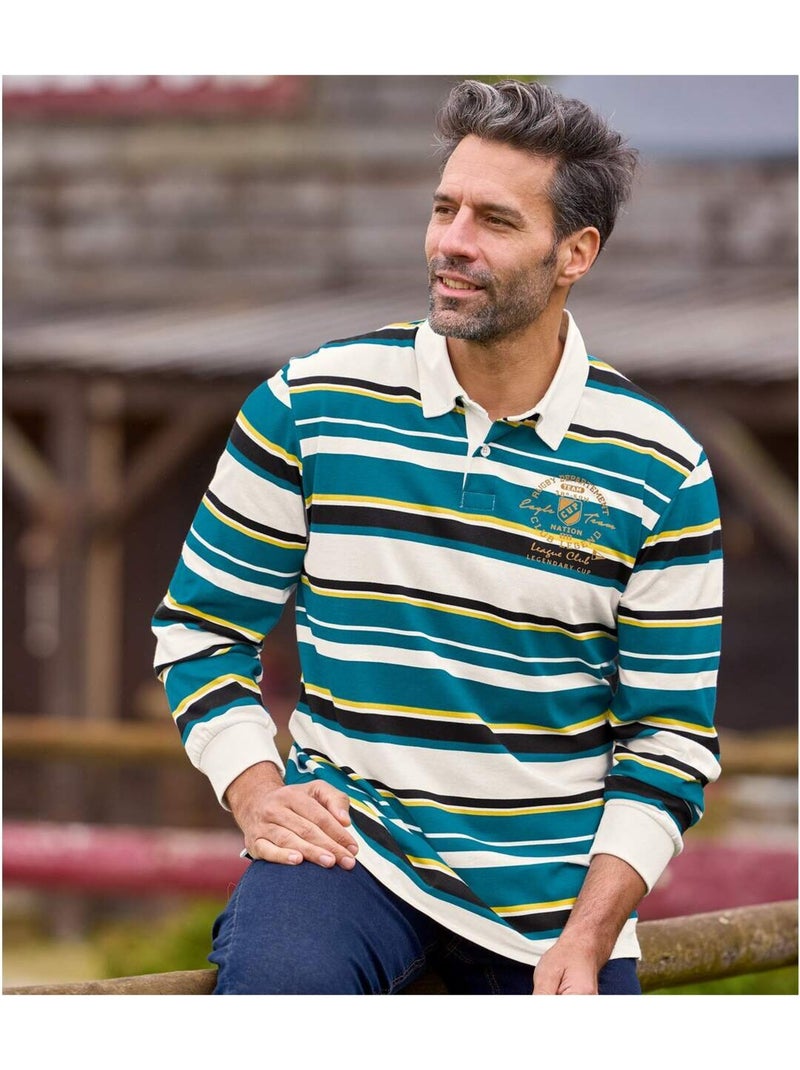 Gestreepte rugbypolo sportwear  - atlas for men Blauwgrijs - Kiabi