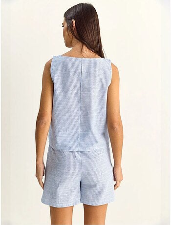 Gestreepte seersucker blouse- en shortset lucci