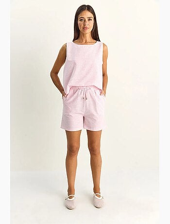 Gestreepte seersucker blouse- en shortset lucci