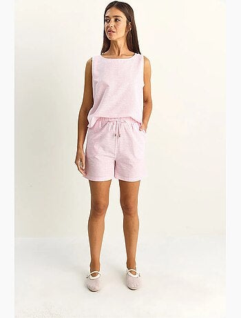 Gestreepte seersucker blouse- en shortset lucci