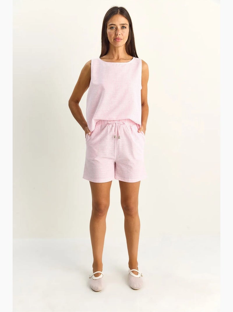 Gestreepte seersucker blouse- en shortset lucci Lichtroze - Kiabi