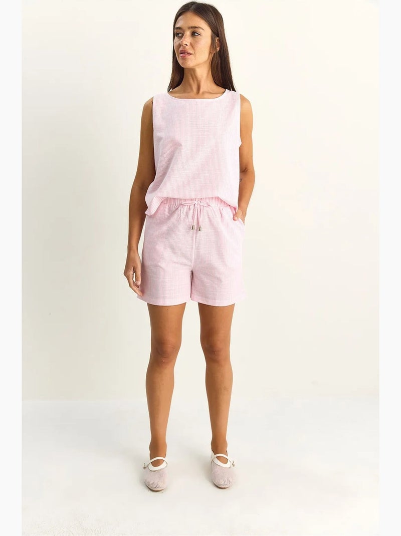 Gestreepte seersucker blouse- en shortset lucci Lichtroze - Kiabi