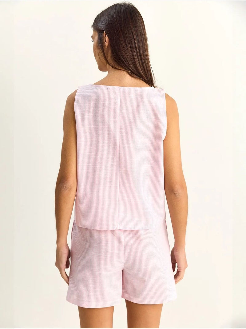Gestreepte seersucker blouse- en shortset lucci Lichtroze - Kiabi