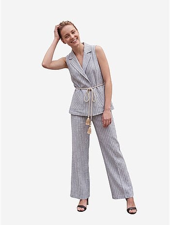 Gestreepte set met gilet en wijde broek met sjaalkraag my fashion