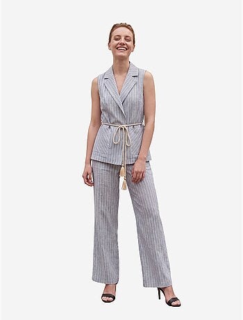 Gestreepte set met gilet en wijde broek met sjaalkraag my fashion