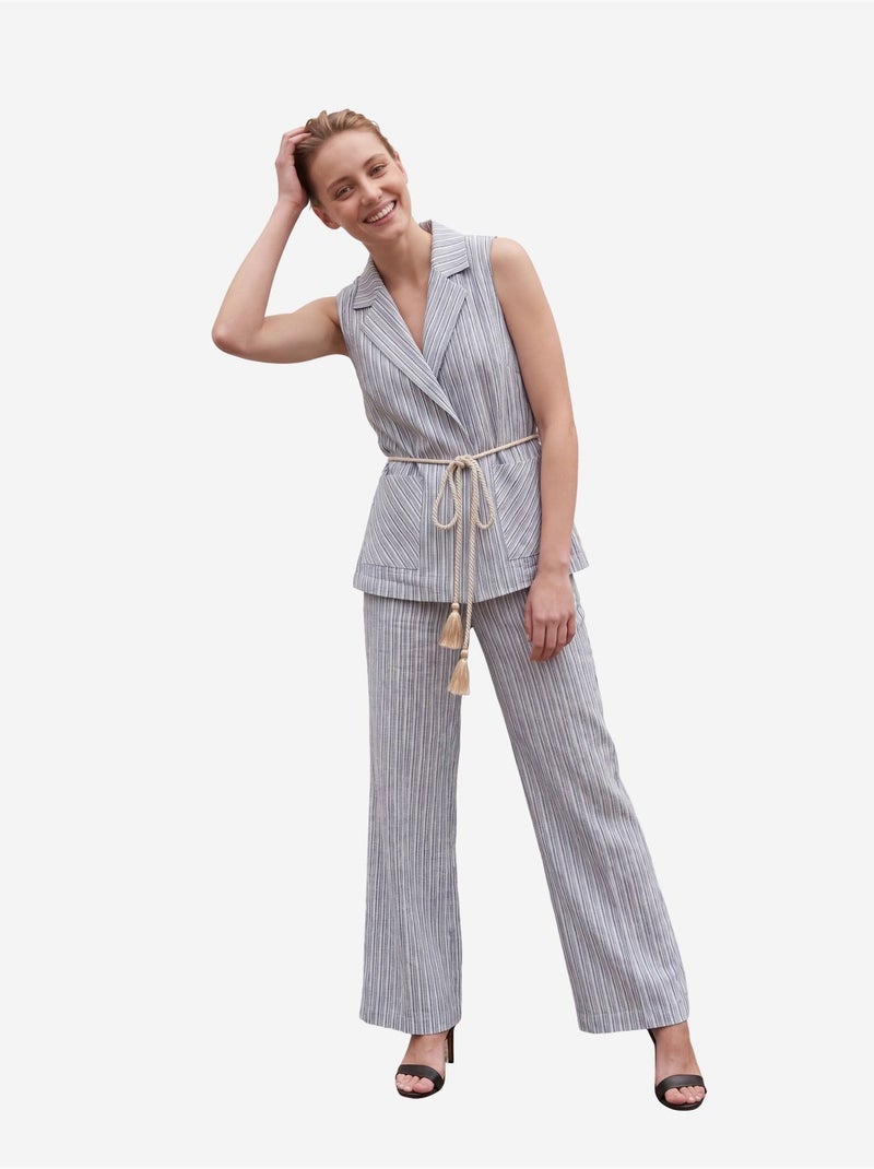 Gestreepte set met gilet en wijde broek met sjaalkraag my fashion Hemelsblauw - Kiabi