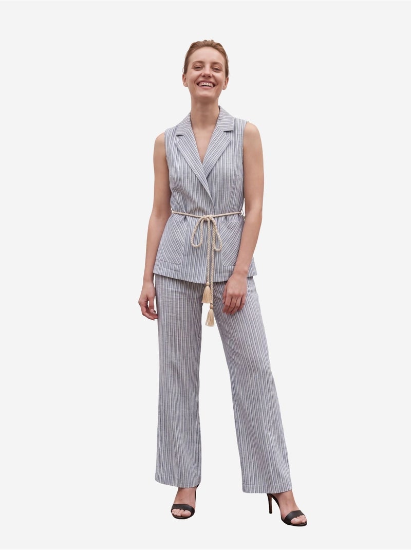 Gestreepte set met gilet en wijde broek met sjaalkraag my fashion Hemelsblauw - Kiabi