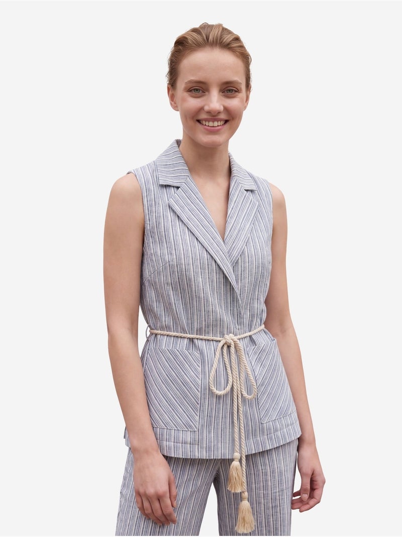 Gestreepte set met gilet en wijde broek met sjaalkraag my fashion Hemelsblauw - Kiabi