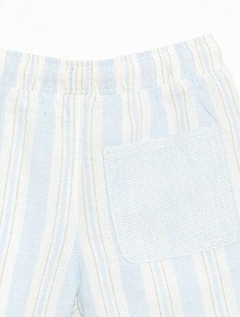 Gestreepte short met elastische taille van linnen en katoen
