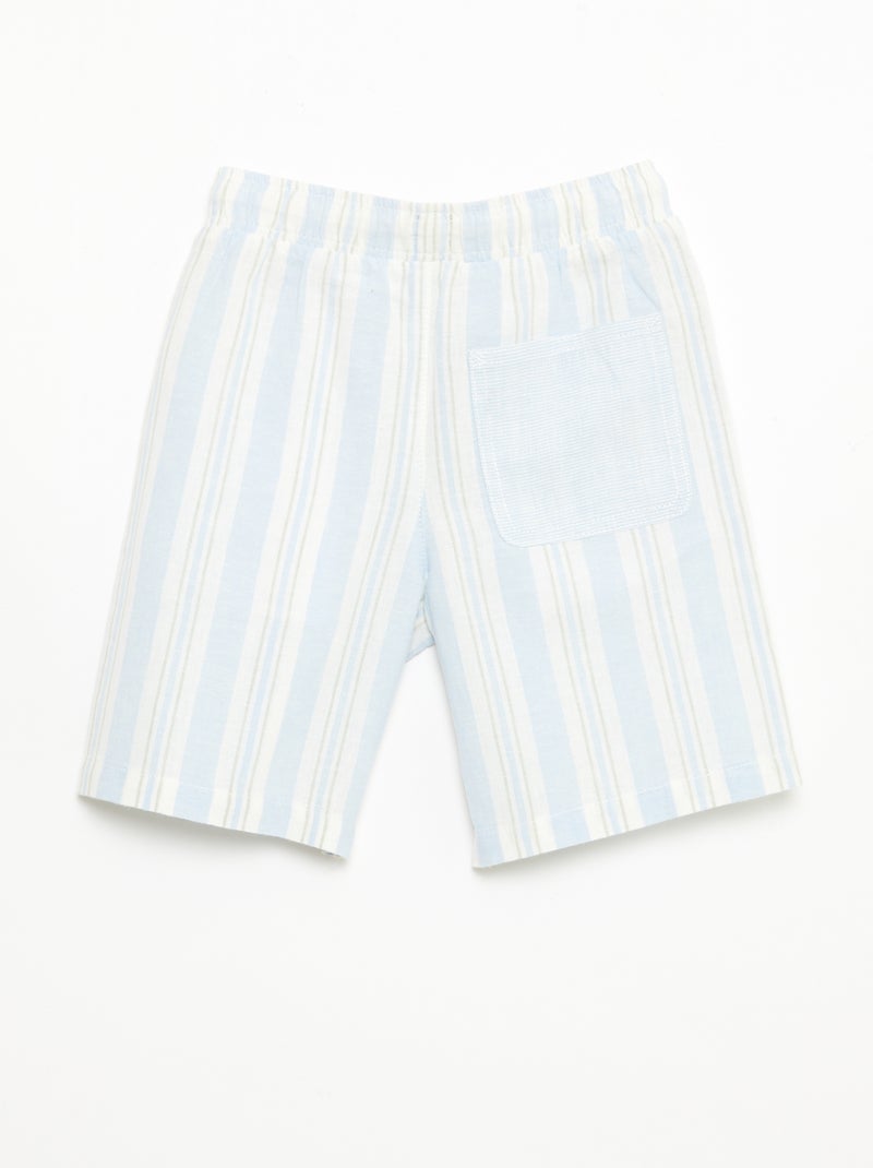 Gestreepte short met elastische taille van linnen en katoen Blauw - Kiabi