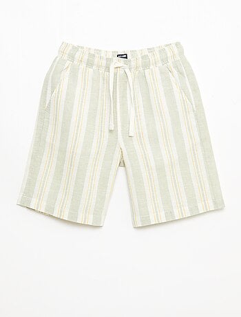 Gestreepte short met elastische taille van linnen en katoen