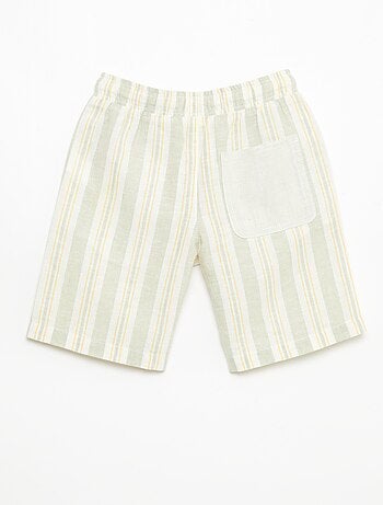 Gestreepte short met elastische taille van linnen en katoen