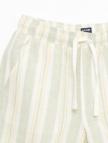 Gestreepte short met elastische taille van linnen en katoen
