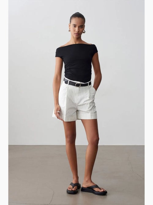 Gestreepte short met hoge taille en ceintuur dilvin - Kiabi Gestreepte short met hoge taille en ceintuur dilvin - Kiabi