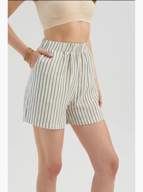 Gestreepte shorts met hoge taille en elastische taille hiccup - Kiabi Gestreepte shorts met hoge taille en elastische taille hiccup - Kiabi