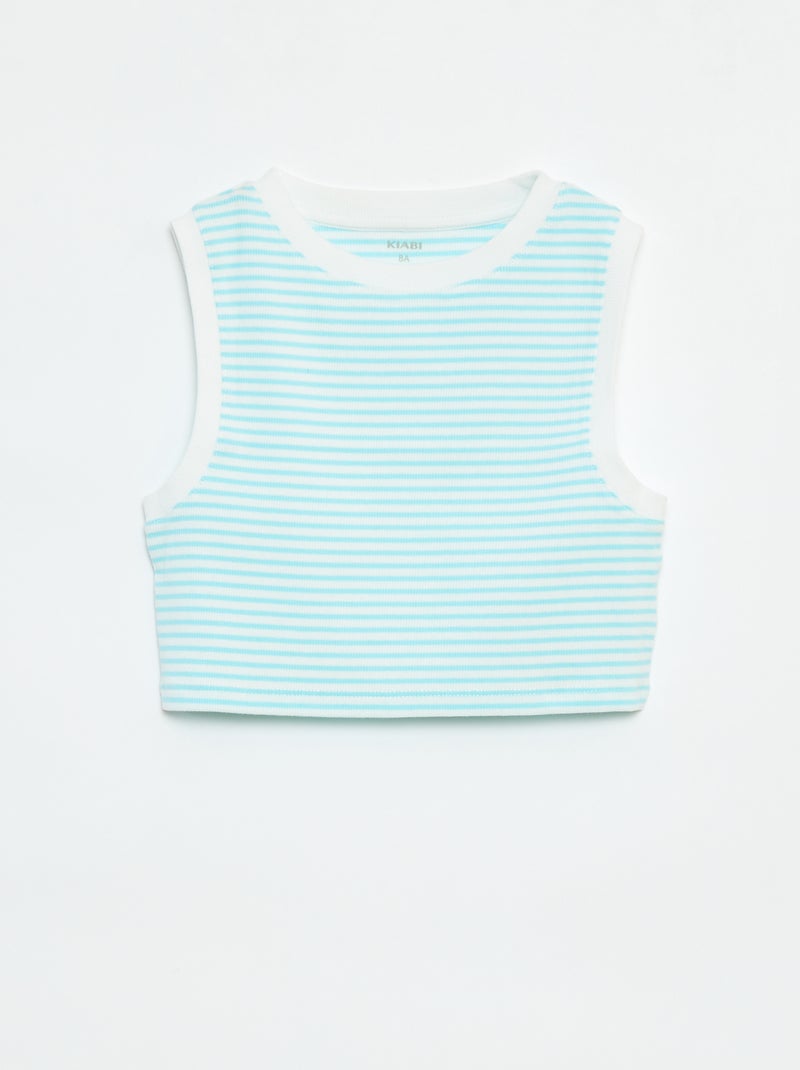 Gestreepte singlet met smal ribbeltje Blauw - Kiabi