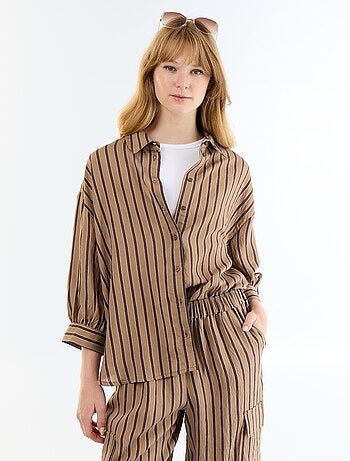 Gestreepte soepele blouse met ballonmouwen