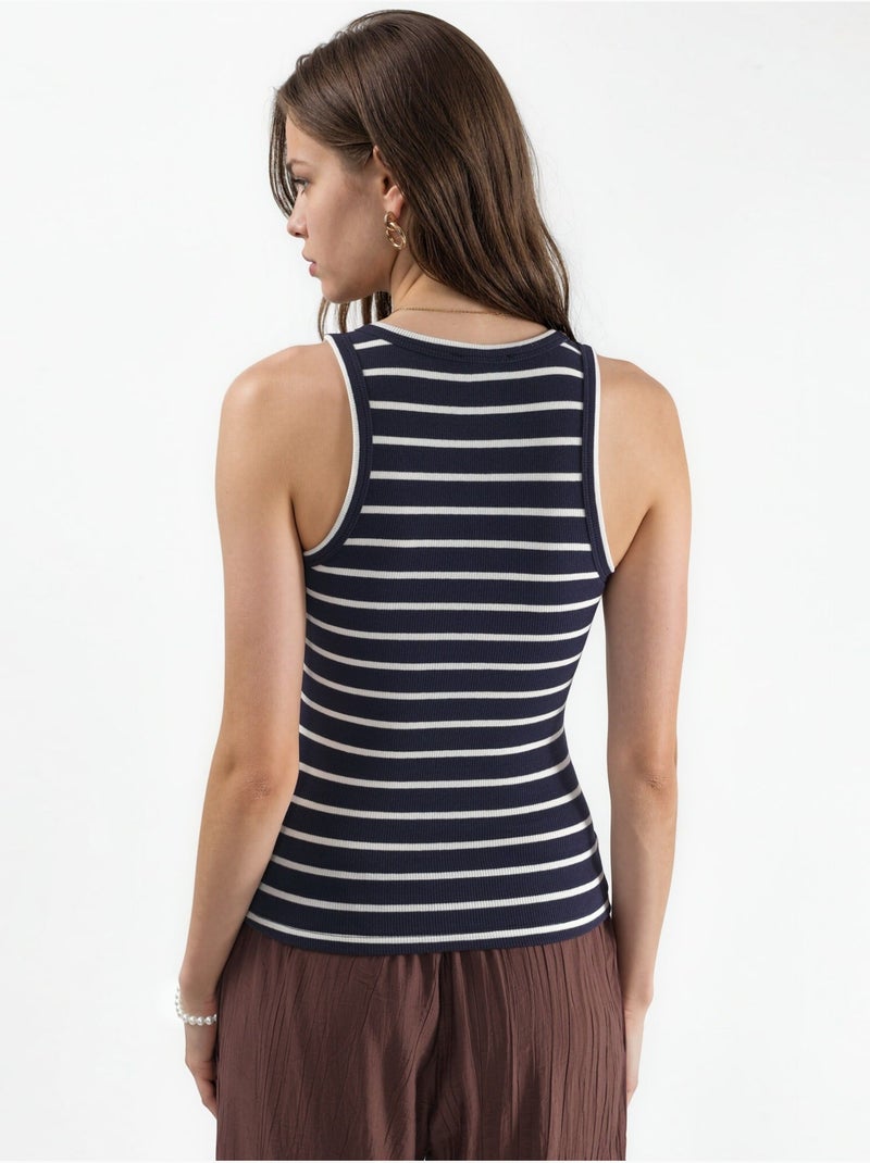 Gestreepte tanktop van katoenmengeling met v-hals busem Multicolor - Kiabi