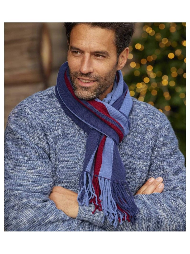 Gestreepte tricotsjaal  - ATLAS FOR MEN Blauw Blauw - Kiabi