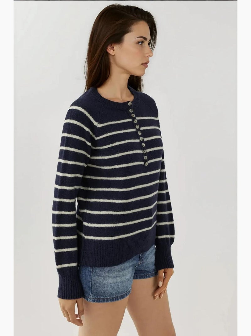 Gestreepte trui met knoopkraag hiccup Donkerblauw - Kiabi
