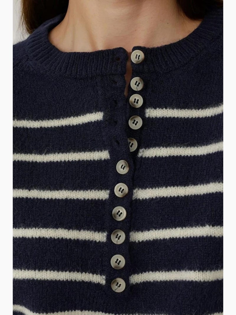 Gestreepte trui met knoopkraag hiccup Donkerblauw - Kiabi