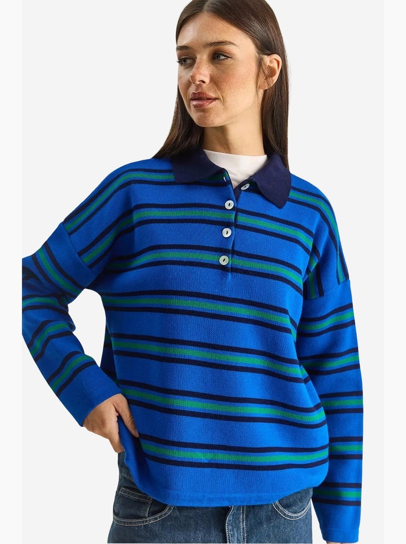 Gestreepte trui met polokraag en knoopsluiting lucci Electrisch blauw - Kiabi
