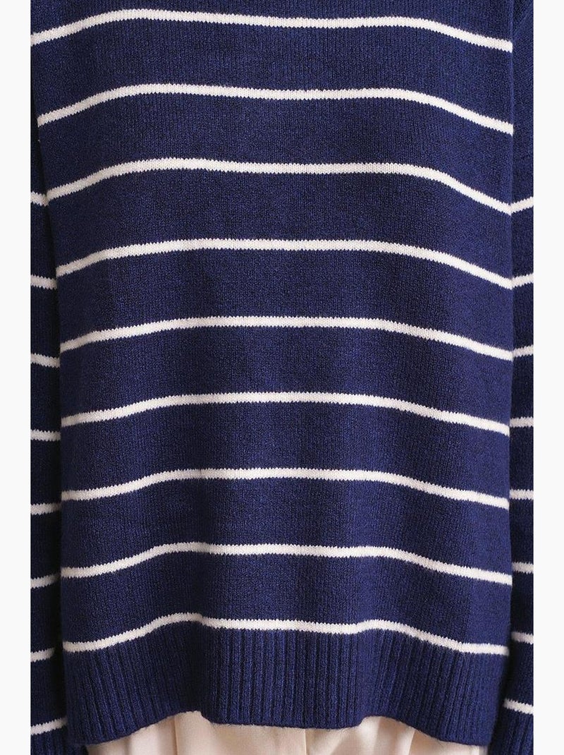 Gestreepte trui met ronde hals en relaxte pasvorm. Mixray Marineblauw - Kiabi